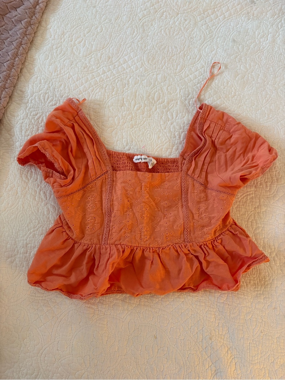 Orange Eyelet Peplum Women's Top - Unbranded